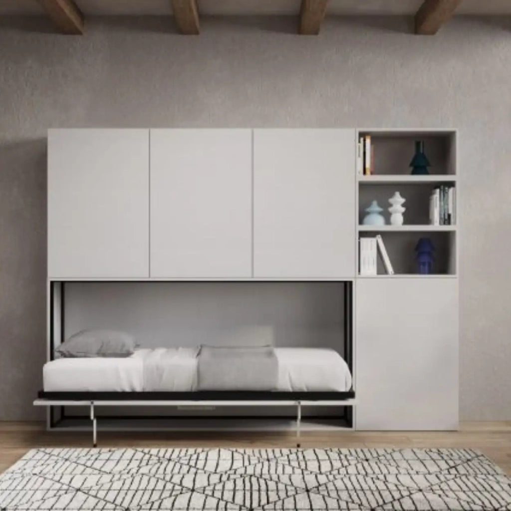 Letto singolo a scomparsa Kando comp.F con materasso bianco frassino