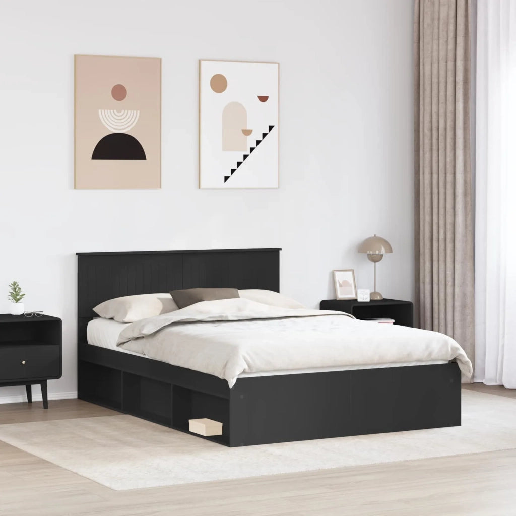 Struttura del letto-Giroletto Nero 135 x 190 cm Pino massello 694552
