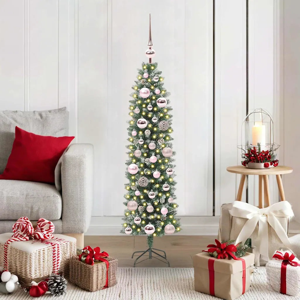 Albero di Natale Artificiale Sottile Verde e Bianco 120 cm 3395271