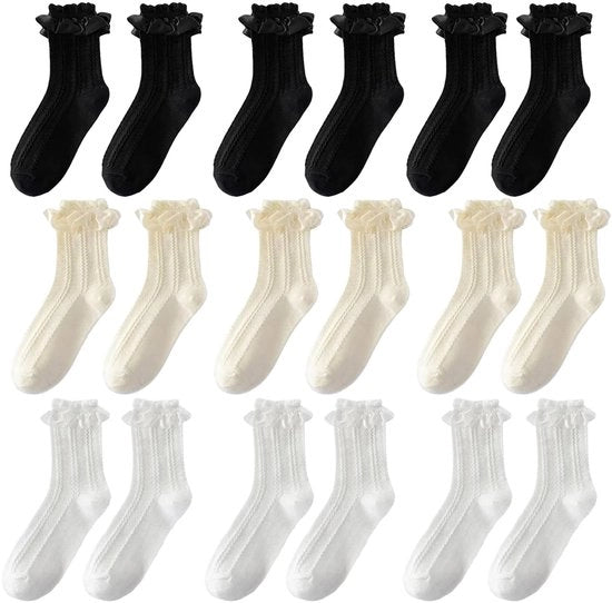 Sottovesti da donna 9 paia - Cotone/Poliester - Ademend - Ruches/Cinturino - Calze medio-alte elastiche - Design elegante