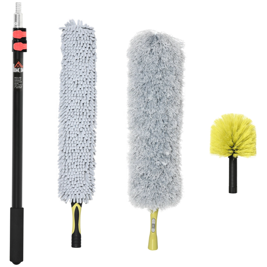 Kit per Pulizia della Casa con Asta di Prolunga, Spolverino per Ragnatele, Spolverino in Microfibra e Spolverino per Ventilatore a Soffitto, Giallo e Grigio