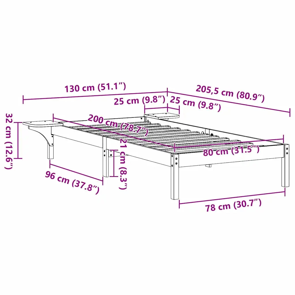 Struttura del letto Marrone cerato 80 x 200 cm Pino massello 873210