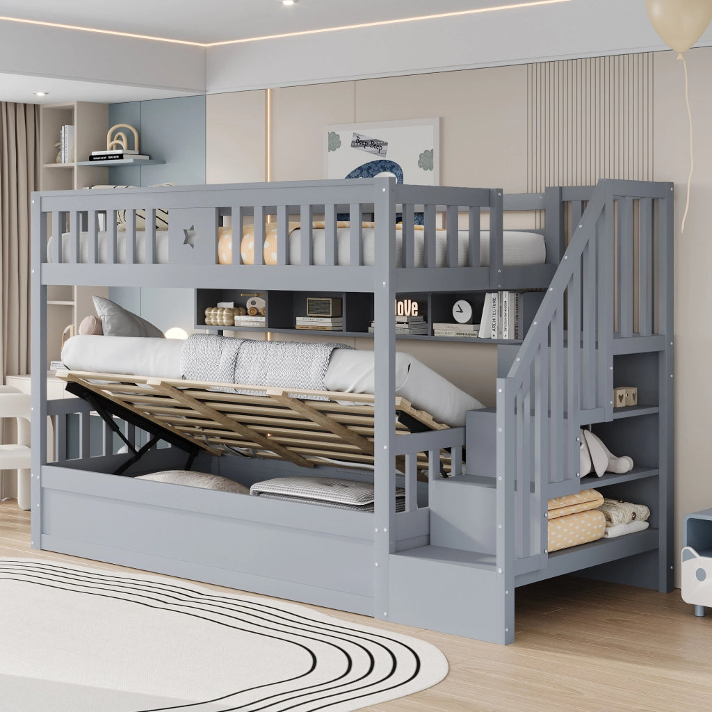 Letto a Soppalco con Contenitore Idraulico e Scaffali ¨C MINIMAL ¨C 90x200, Grigio