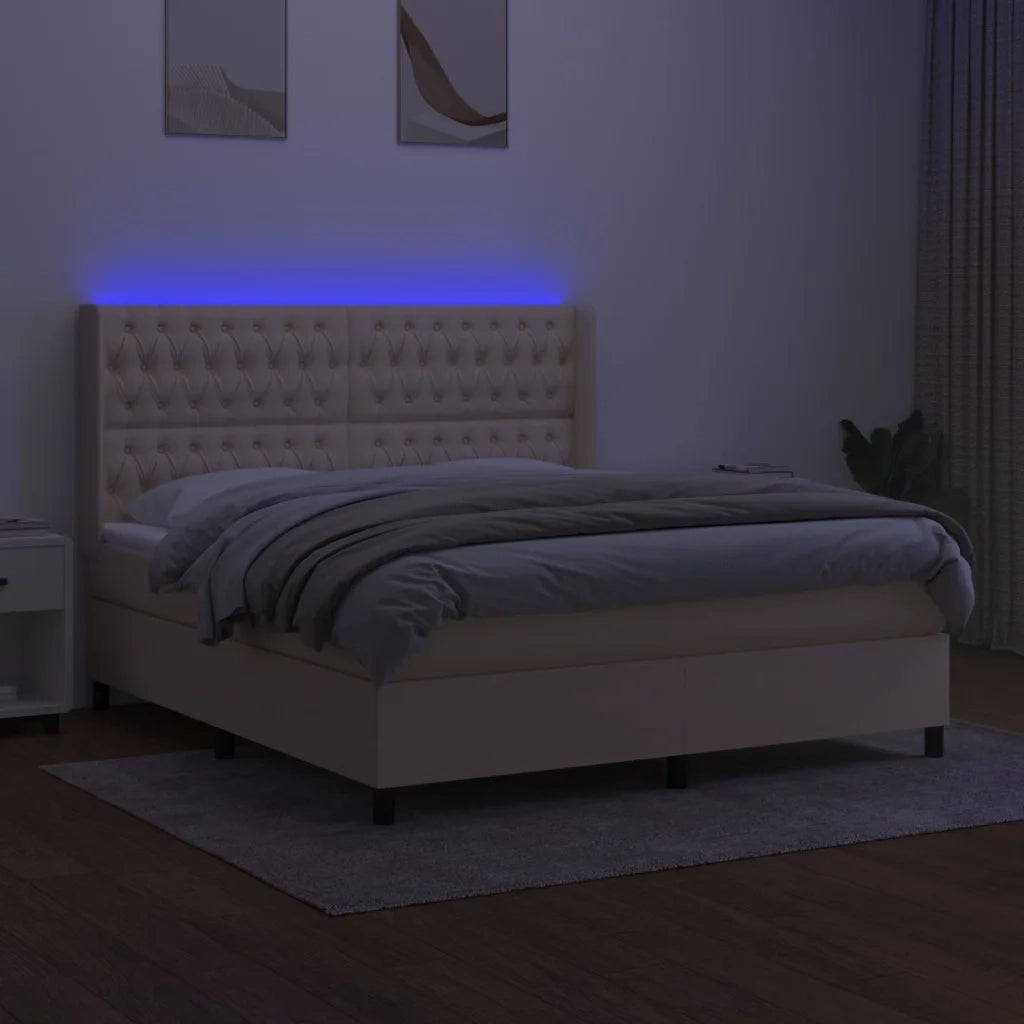 Letto a Molle con Materasso e LED Crema 160x200 cm in Tessuto 3138570