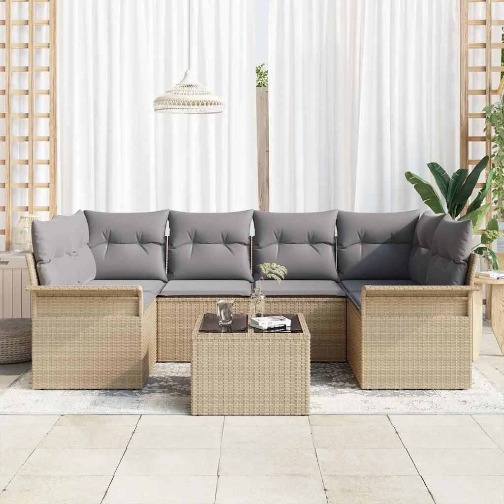 Set Divano da Giardino 7 pcs Beige Poly Rattan 3345260