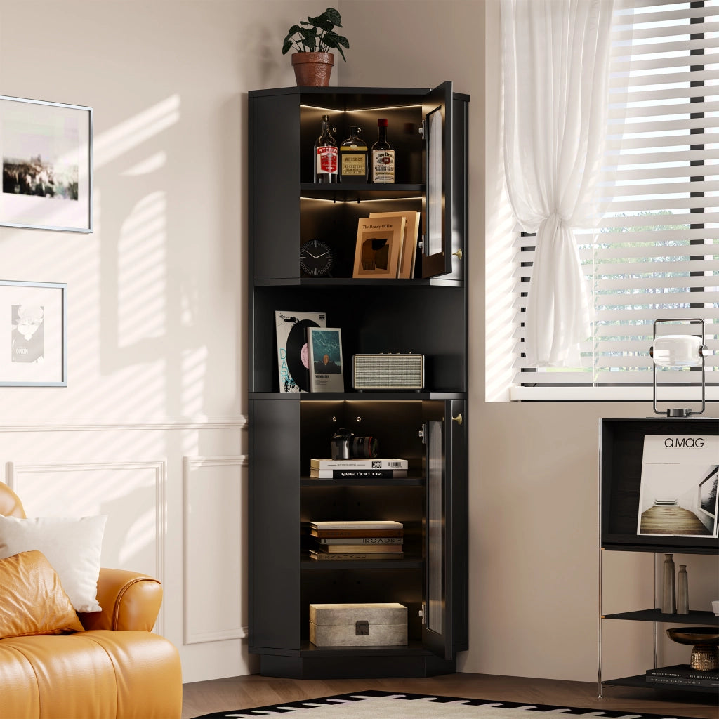 ARMADIO BAGNO ANGOLARE CON STRISCIA LUMINOSA NERO MDF
