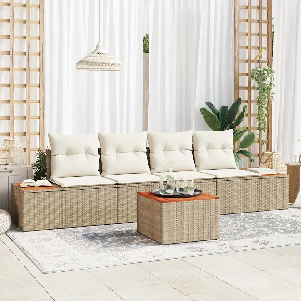 Set Divano da Giardino con cuscino 5 pcs Beige Poly Rattan 3356691