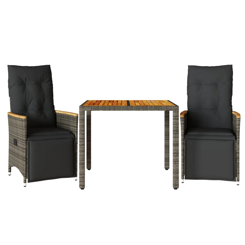 Set Bistrò da Giardino 3 pz con Cuscini in Polyrattan Grigio 3276967