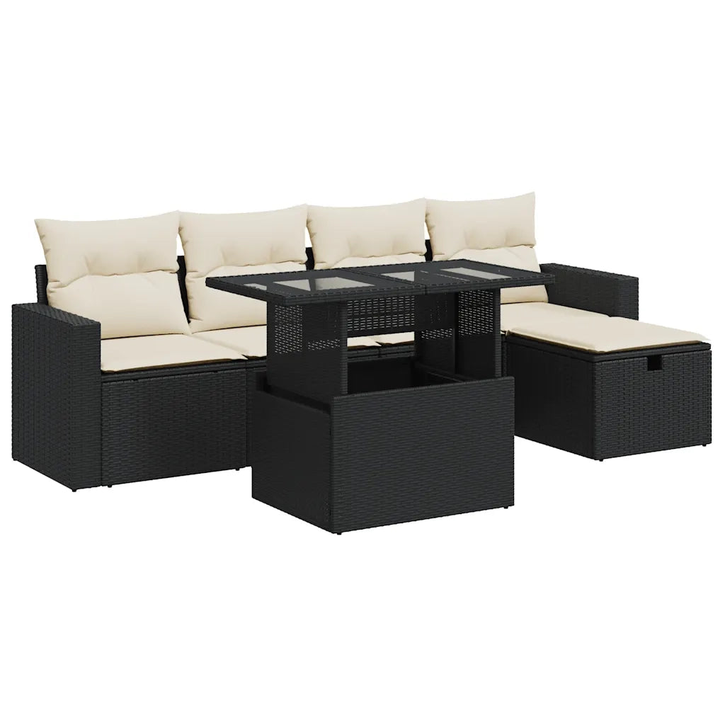 Set Divano da Giardino 6 pz con Cuscini Nero in Polyrattan 3327806