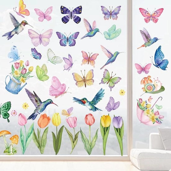 Set di Stickers per Finestre - Fiori, Farfalla, Colibrì