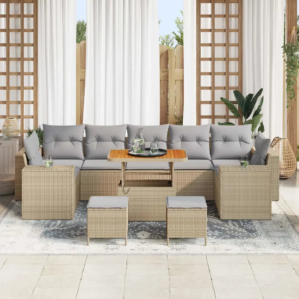 Set Divano da Giardino con cuscino 10 pcs Beige e Grigio Chiaro