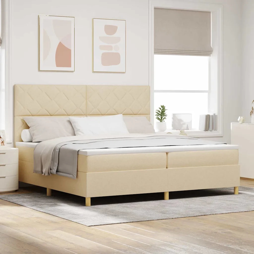 Letto a molle con materasso Crema 200 x 200 cm Tessuto 3339726