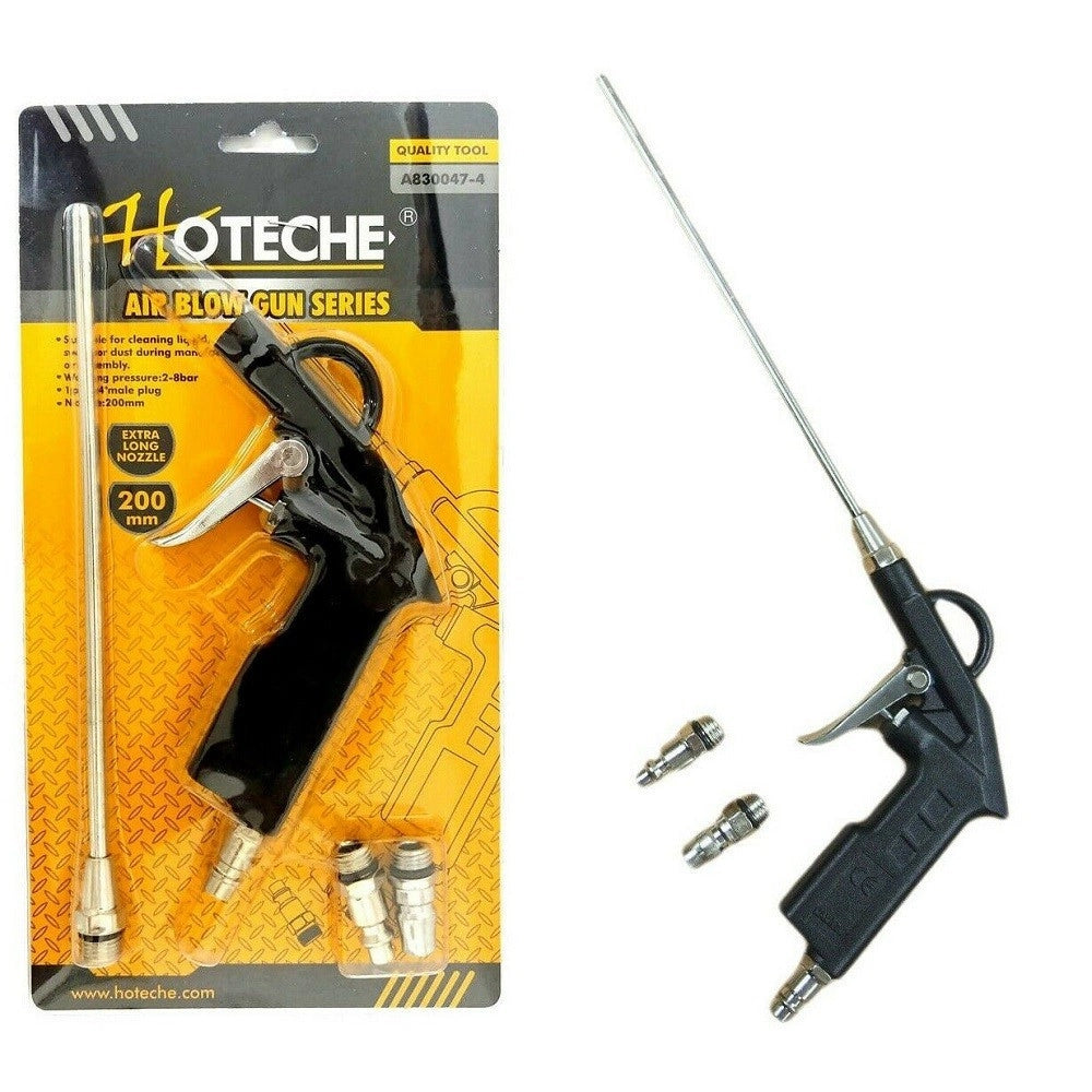 Trade Shop - Pistola Per Compressore Soffiaggio Aria Con Accessori Beccuccio Lungo 200mm -
