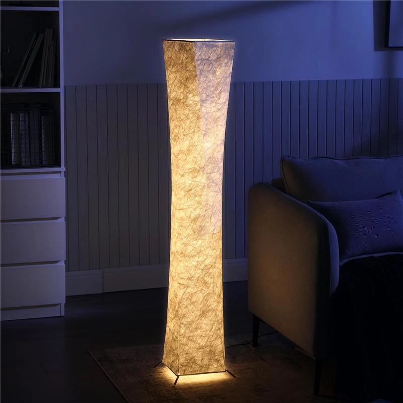 LAMPADA DA TERRA MODERNA CON INTERRUTTORE A PEDALE, IN ACCIAIO E TESSUTO, 25X25X129 CM, BIANCO E ARGENTO