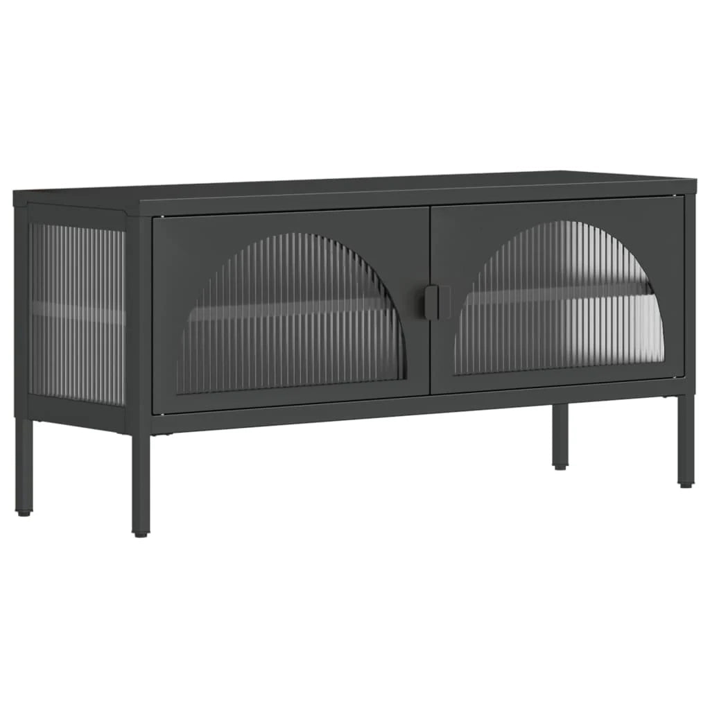 Mobile TV multimediale scaffale TV mobile TV sala da pranzo soggiorno camera da letto 105 x 35 x 50 cm vetro e acciaio nero 02_0025692