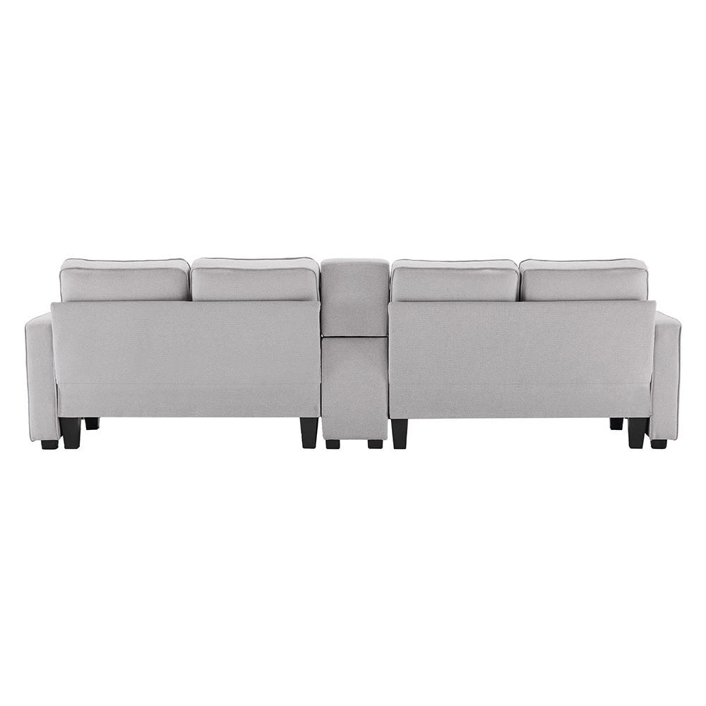 Divano 4 posti - Xylo - in lino con console 2 USB tasche braccioli