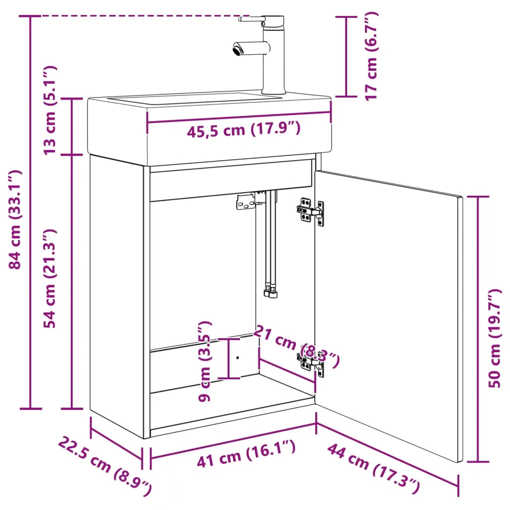 Mobile Bagno | Armadio da bagno con rubinetto Nero 45,5 x 22,5 x 84 cm