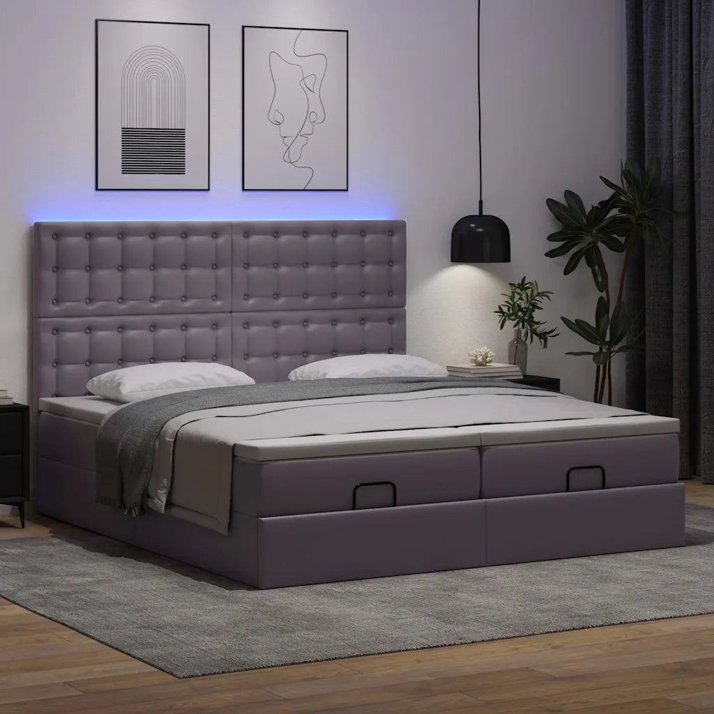 Pouf Letto con Materassi e LED Grigio 160x200cm Similpelle 3314501