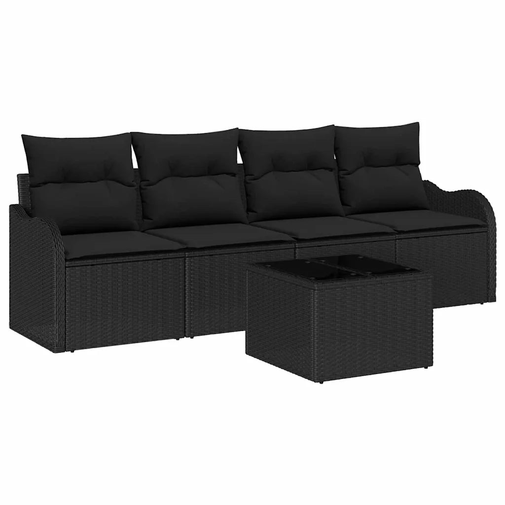 Set Divano da Giardino Nero polyrattan