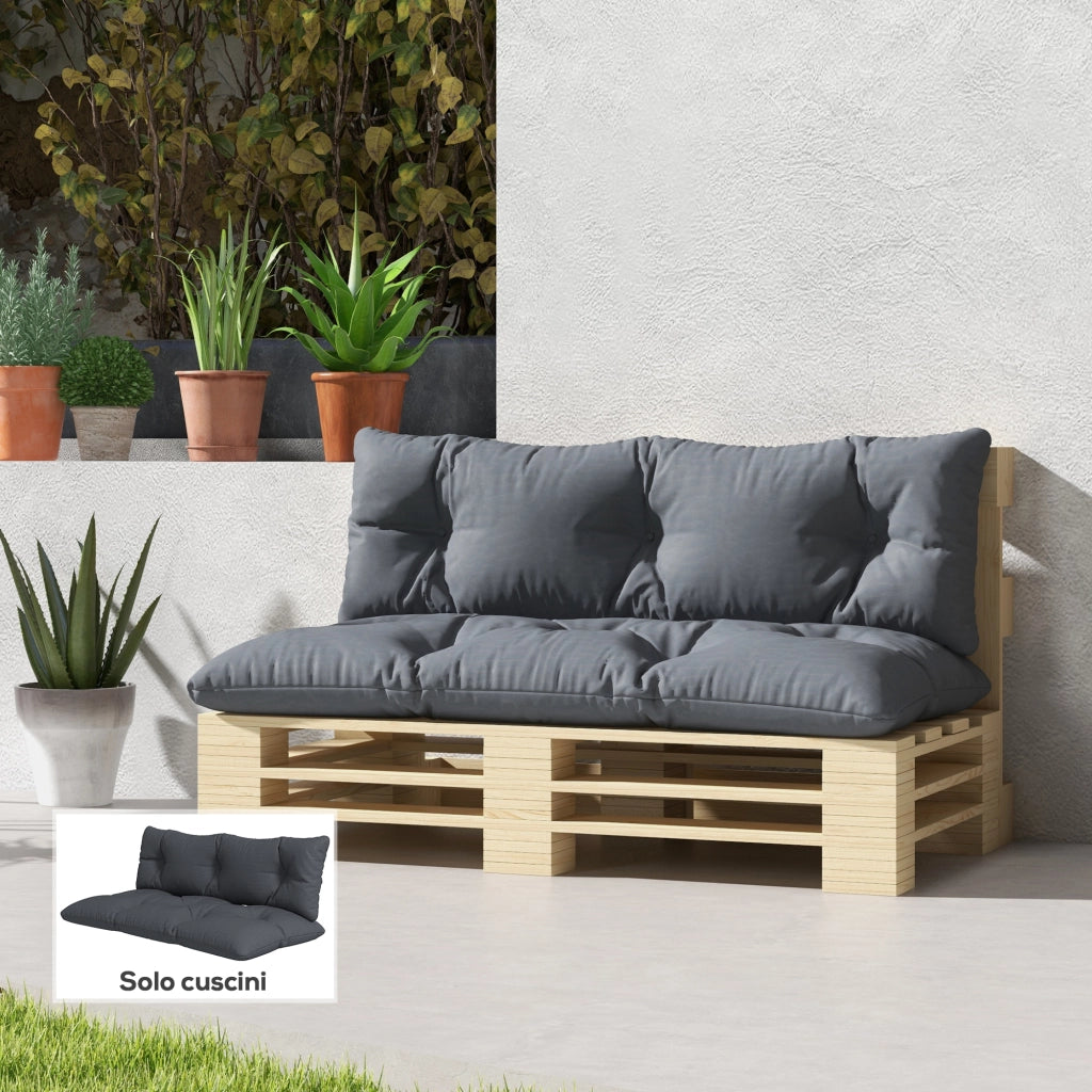 Set 2 Cuscini da Giardino per Divani e Pallet ¨C Xylo ¨C Poliestere Grigio Carbone