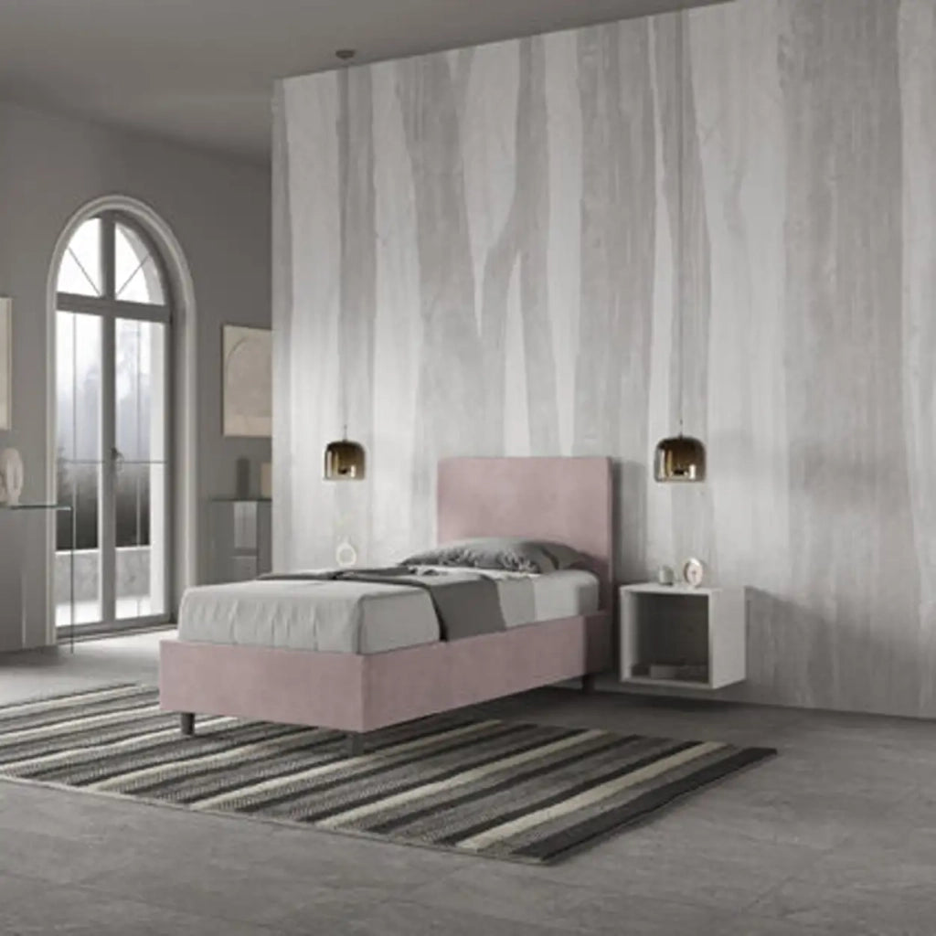 Letto singolo con rete imbottito 80x210 microfibra glicine Adele