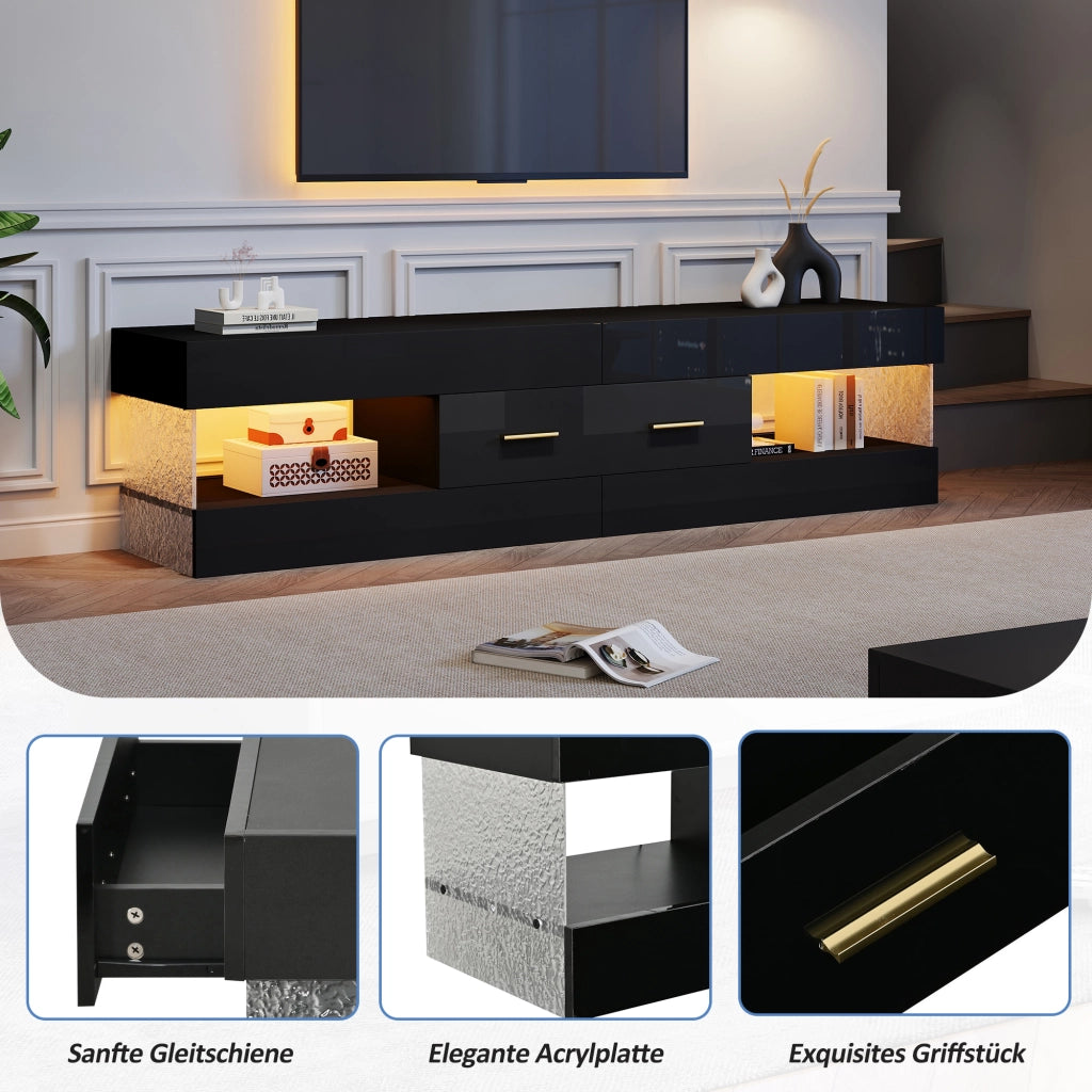 Cassettiera TV nera in truciolato lunghezza 152 cm