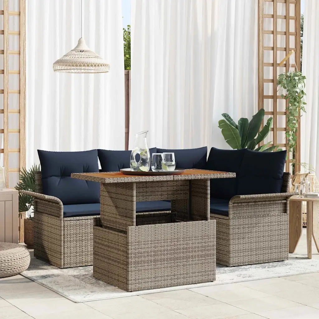 Set Divano da Giardino con cuscino 5 pcs grigio e blu navy 3349331