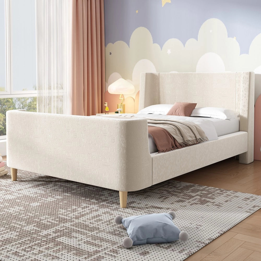 Letto Imbottito Singolo per Bambini ¨C MINIMAL ¨C Velluto Beige 90x200