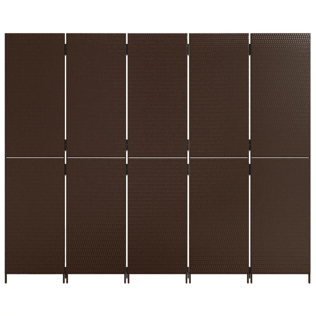 Divisorio per Ambienti | Divider per stanze | Paravento a 5 Pannelli Marrone in Polyrattan