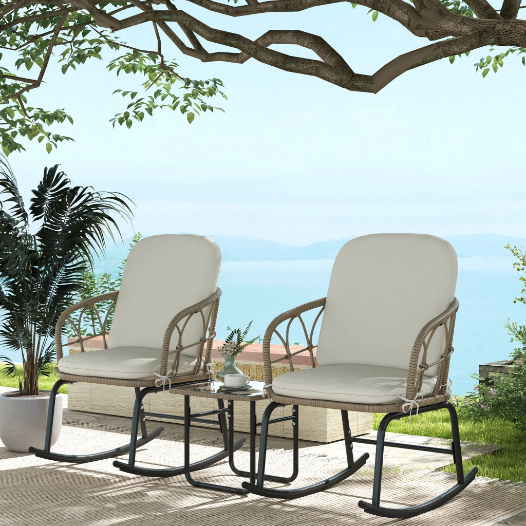 SET 3 PEZZI Poltrone a dondolo in rattan giallo con tavolino