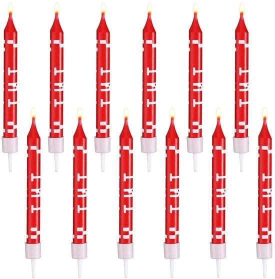 Set di candele per compleanni a forma di pixel per torte - 12 pezzi - rosso - decorazione per compleanni - Attenzione sicurezza - Materiale: cera paraffinica