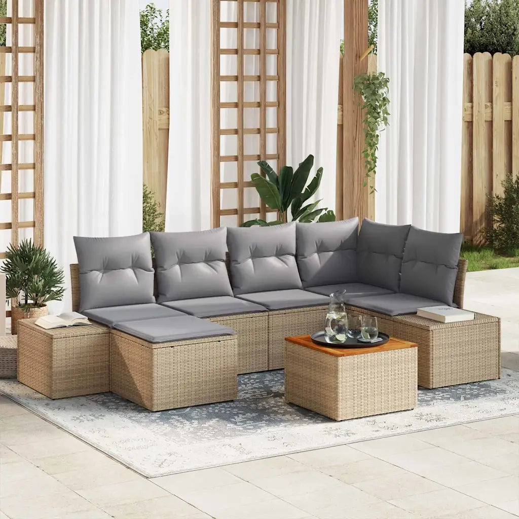 Set Divano da Giardino con cuscino 7 pcs Beige polyrattan