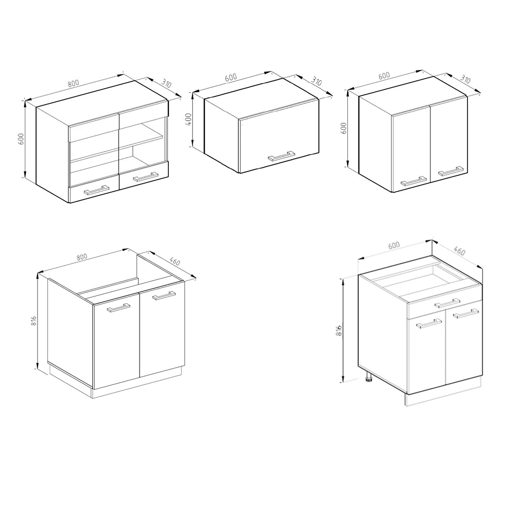 Vicco Cucina componibile Antracite lucido/bianco 200 cm , PL Antracite