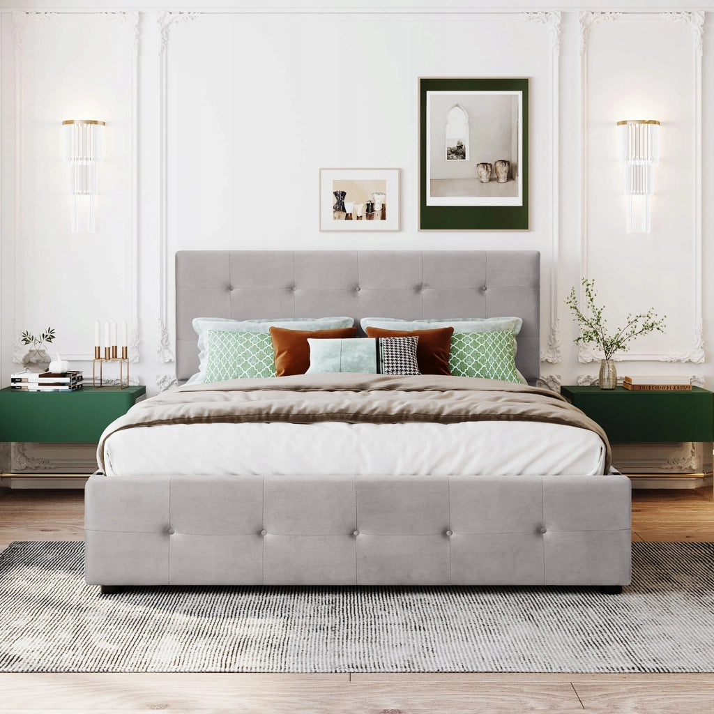 Letto imbottito 140x200 grigio con cassetti - Xylo