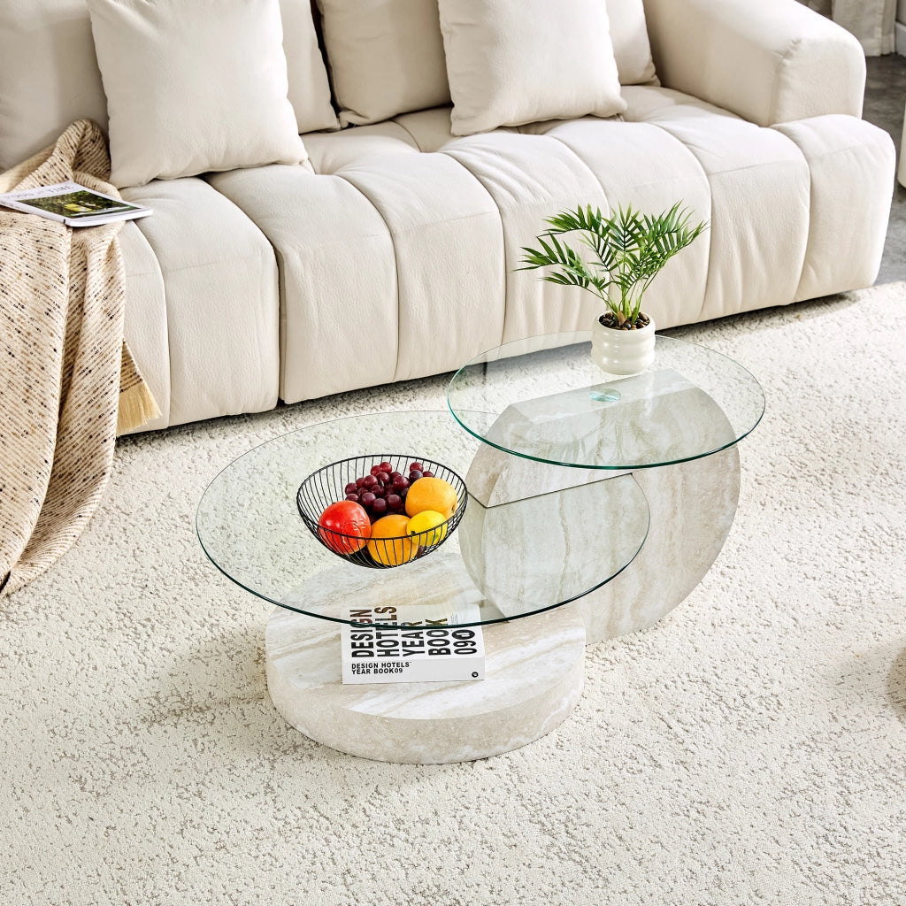 TAVOLINO DA CAFFÈ OVALE 78,5x78,5x24,5 cm GRIGIO CHIARO VETRO E MDF