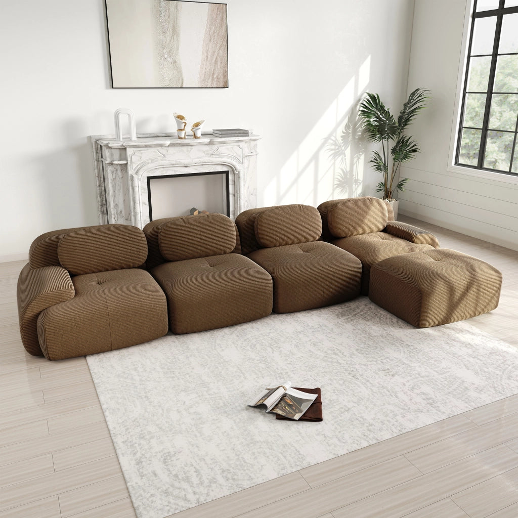 Divano Angolare 4 Posti con Chaise Longue ¨C Xylo ¨C Marrone, Braccioli Extra Larghi