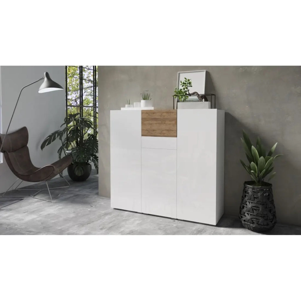 Buffet alto design RIGA bianco e rovere