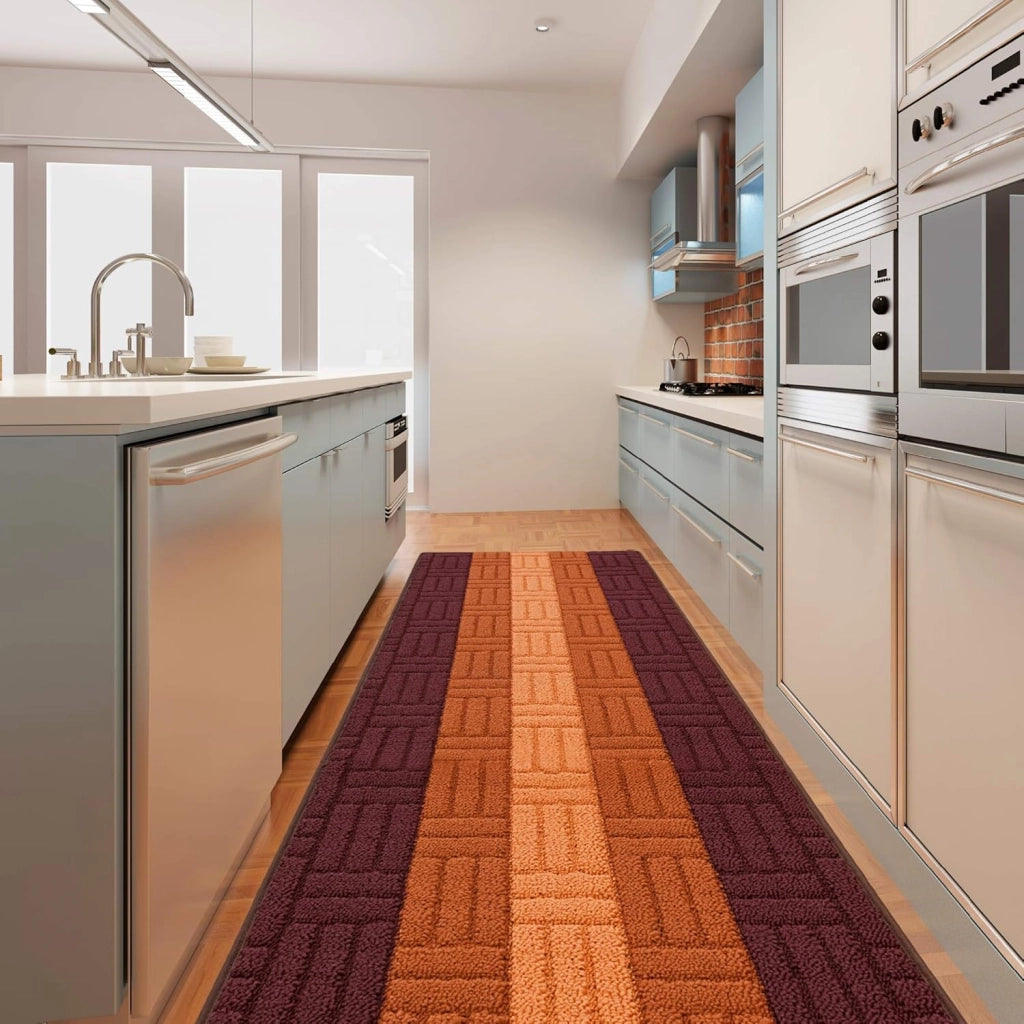 Tappeto Cucina Tessitura 3D Grigio Bordato Assorbente Antiscivolo 57x40 cm