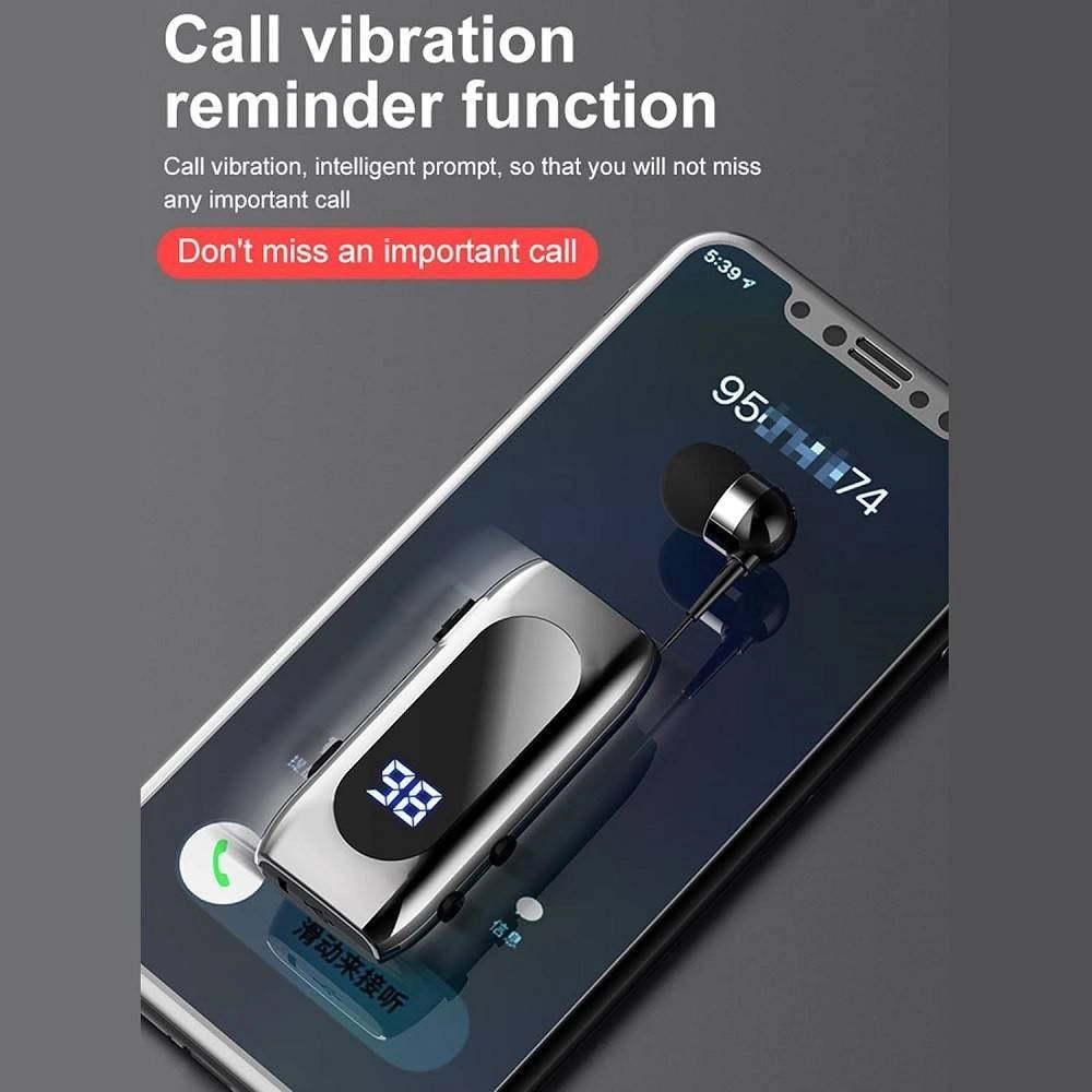 Trade Shop - Auricolare In-ear Wireless Bt5.2 Retrattile Vivavoce Clip Stereo Con Microfono K55 -