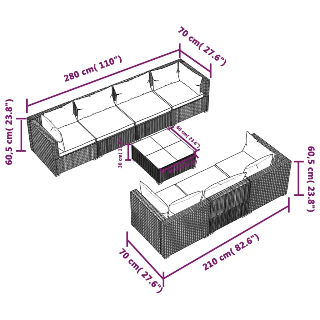 Set Mobili da Giardino con Cuscini 8 pz in Polyrattan Nero 3101505