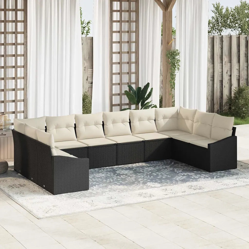 Set di divani con cuscino 10 pcs Nero polyrattan 3346897