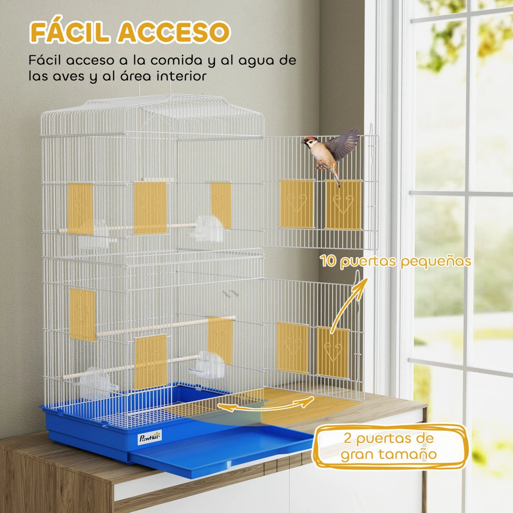 Gabbia per Uccelli con Mangiatoie, Trespoli e Altalena ¨C Minimal ¨C Blu 46.5x35.5x92 cm