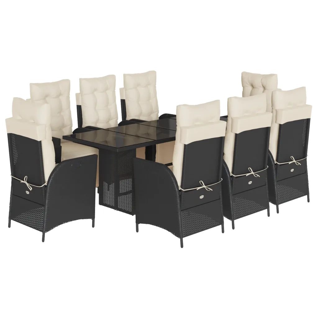 Set da Pranzo da Giardino 9 pz con Cuscini Nero in Polyrattan 3213351
