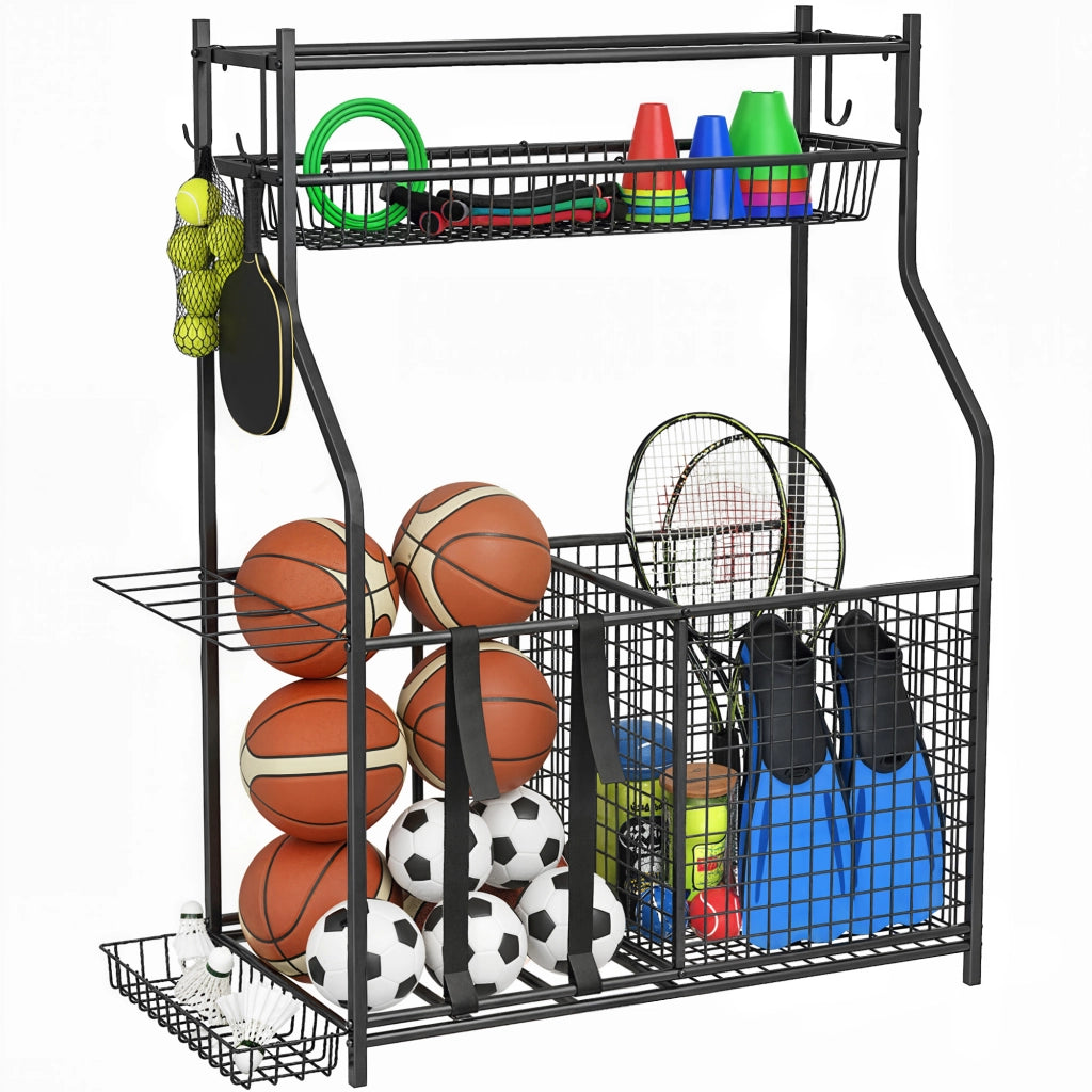 Armadio sportivo con cestini, ganci rimovibili, cinghie elastiche ¨C Minimal ¨C 92x42x109 cm, nero