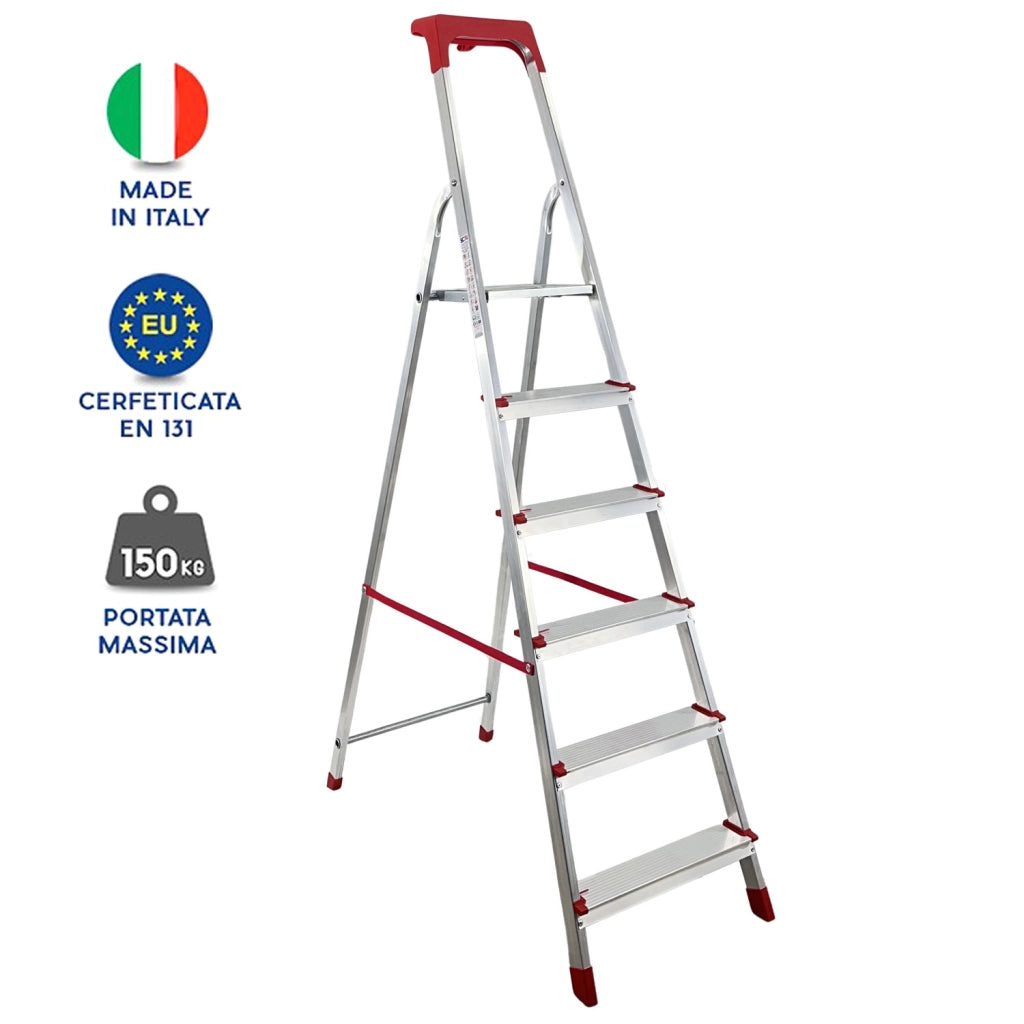 Scala Domestica in Alluminio Martina Leggera Portatile Scaletto Vaschetta Portaoggetti Pieghevole Robusta Salv 6 gradini