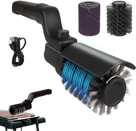 Elettroborbottiglia migliorata, funziona con batterie, con angolo regolabile, testa di spazzola in acciaio inossidabile, 3 livelli di pulizia, durata batteria 90 minuti, impermeabile all'acqua per grigliate (nero)
