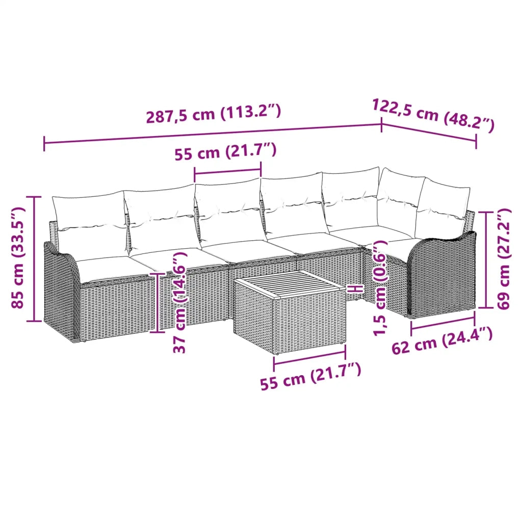 Set Divano da Giardino 7 pz Grigio polyrattan 3347465