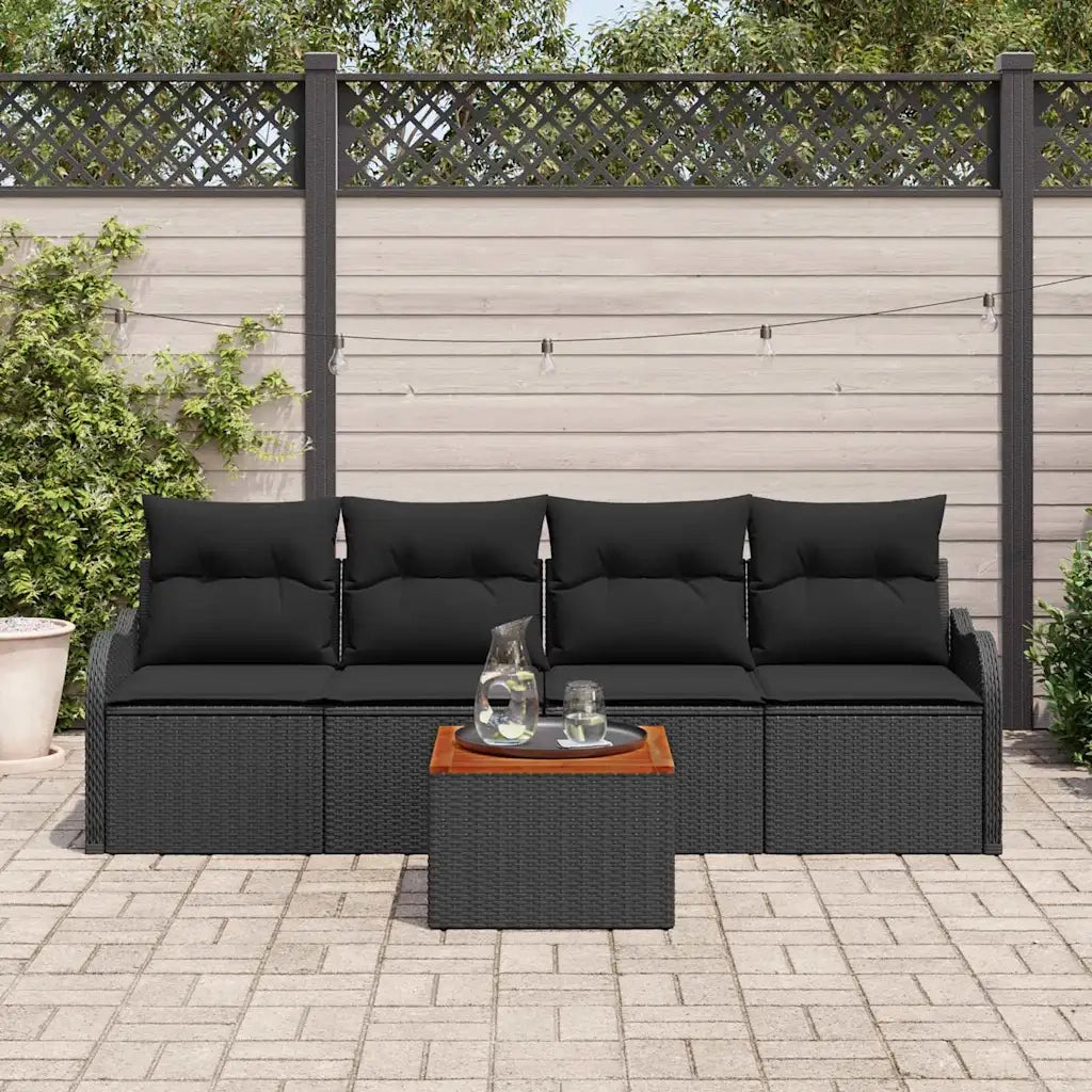 Set Divano da Giardino con cuscino 5 pcs Nero polyrattan