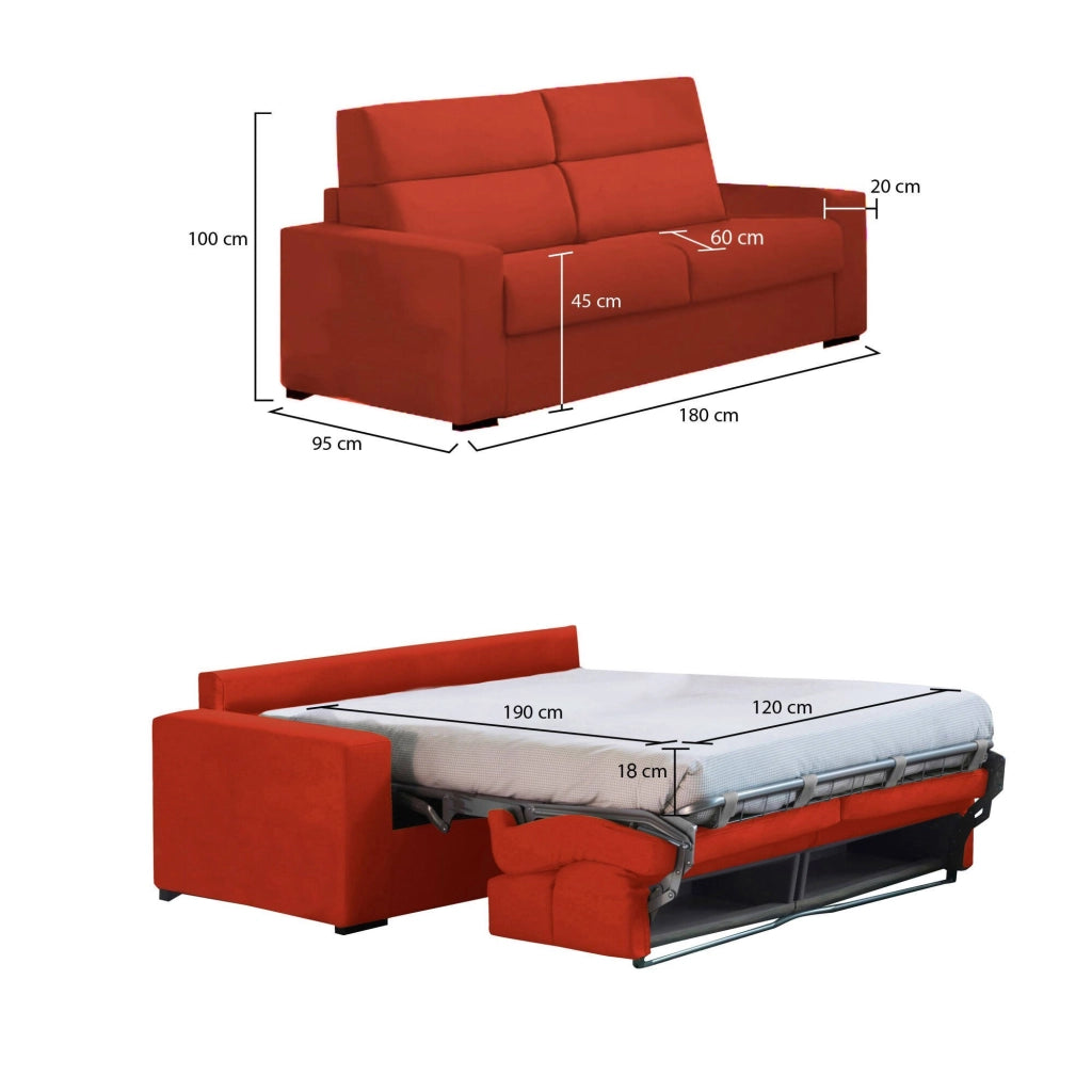 None, Divano Letto 2 Posti Sfoderabile Made in Italy, 180x95 cm Arancione
