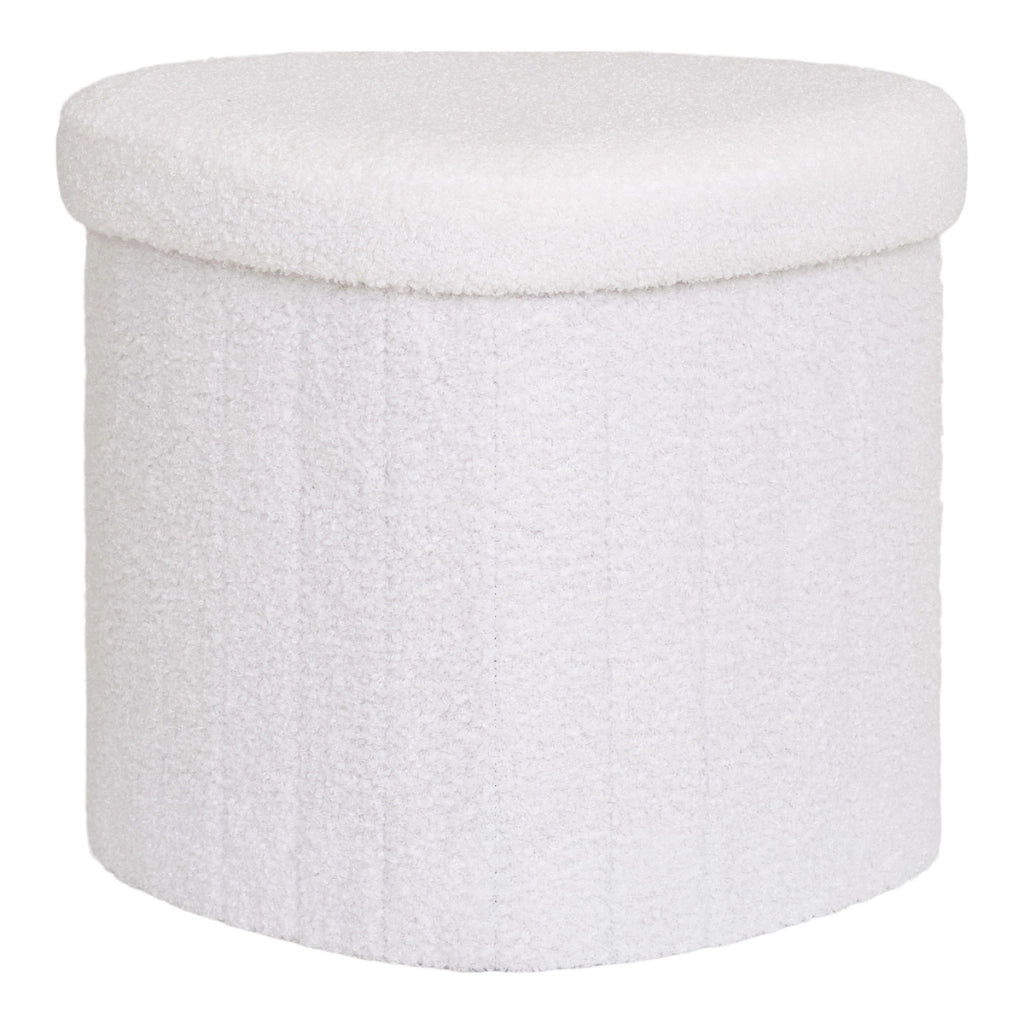 Medford - Pouf in tessuto teddy bianco 42x36x37 cm